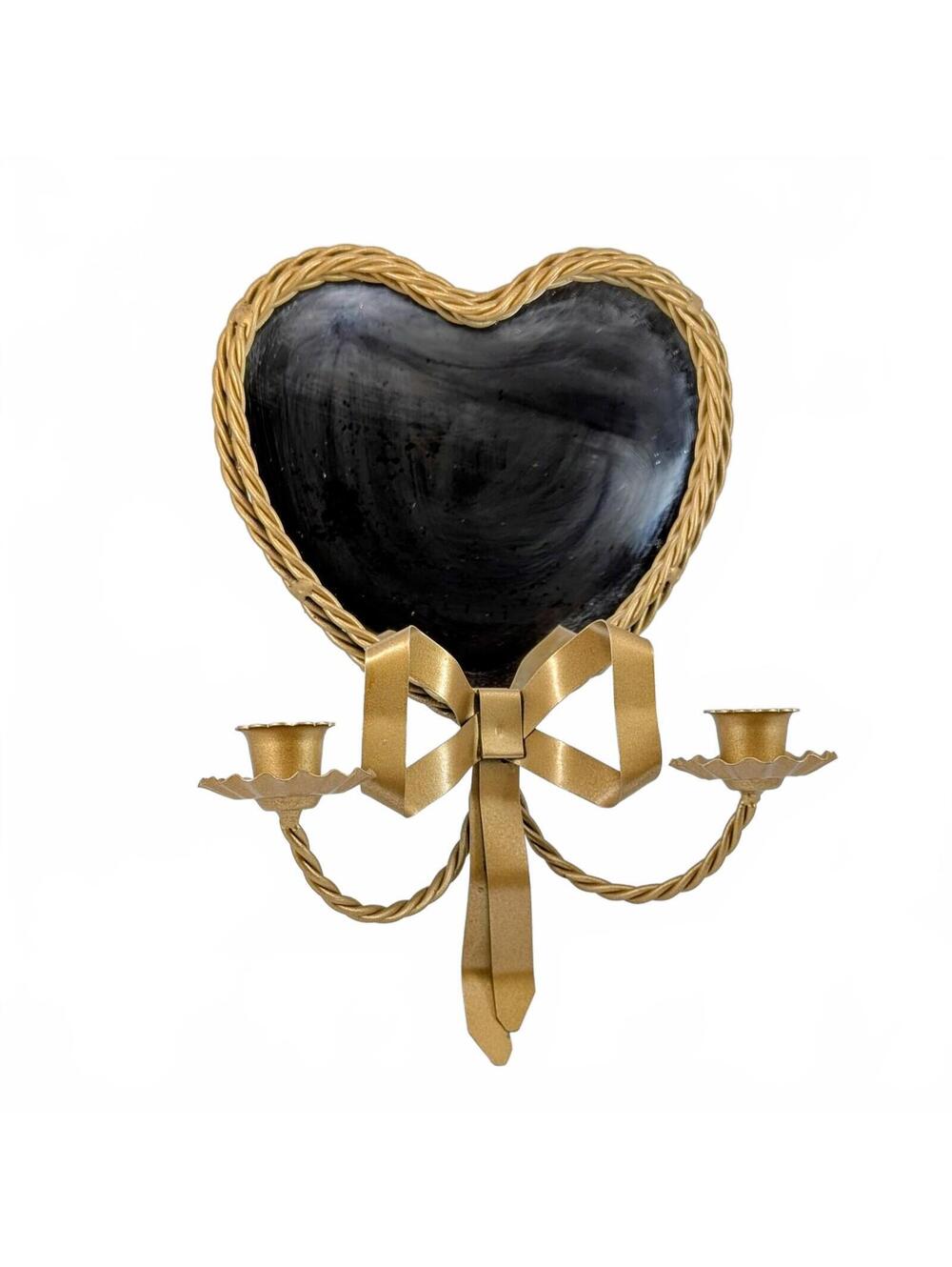 Vtg Homco Hollywood Regency Brass Heart Mirror Candle Holder
